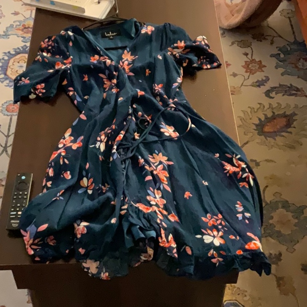 Floral Navy Dress with Pink Accents